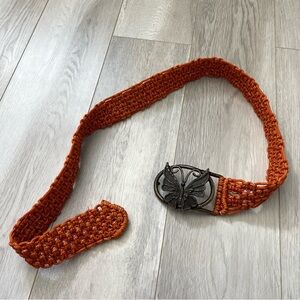 Bohemian Woven Belt butterfly buckle crochet womens Orange (one size) retro 70s